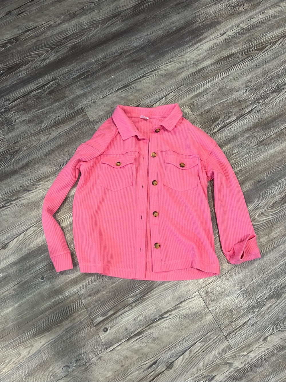 wonder nation Pink Waffle Knit Button-Up Shirt